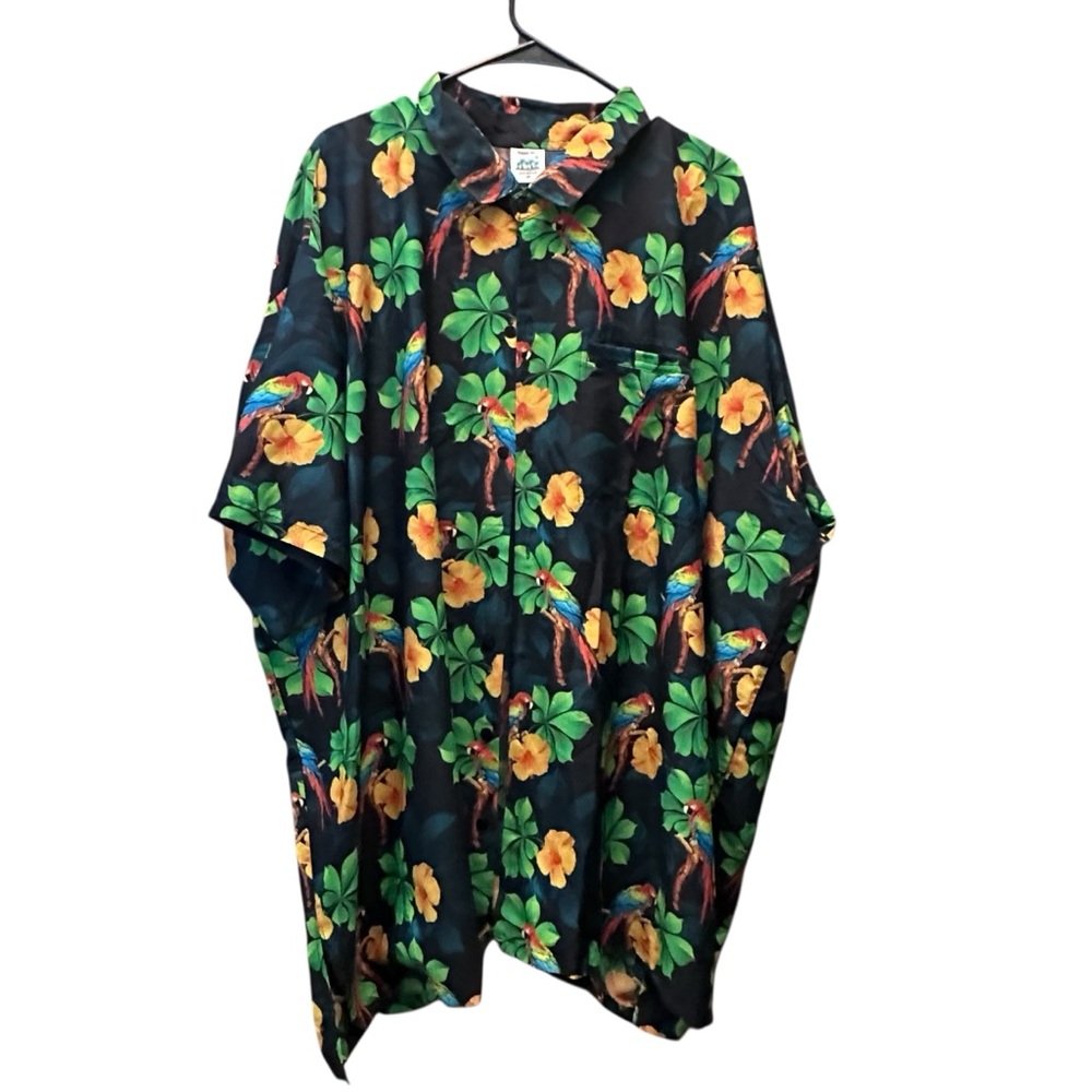 Happy Bay men's button down short sleeve parrots hawaiian shirt plus‎ size 3X